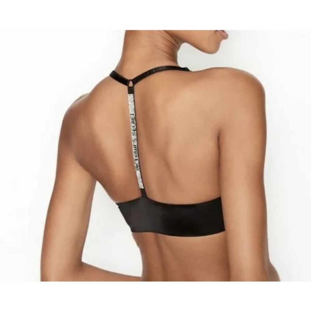 NWT VICTORIA'S SECRET BRA VERY SEXY Sz 36DD SHINE STRAP T-BACK PUSH UP Black